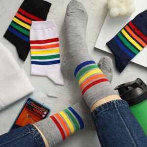 جوراب زنانه ساقدار 6 خط رنگین کمانی