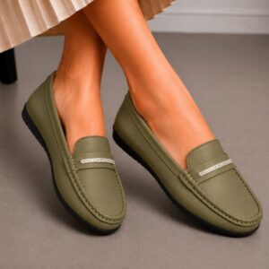 کفش کالج زنانه ایتالیایی نگین دار زیتونی